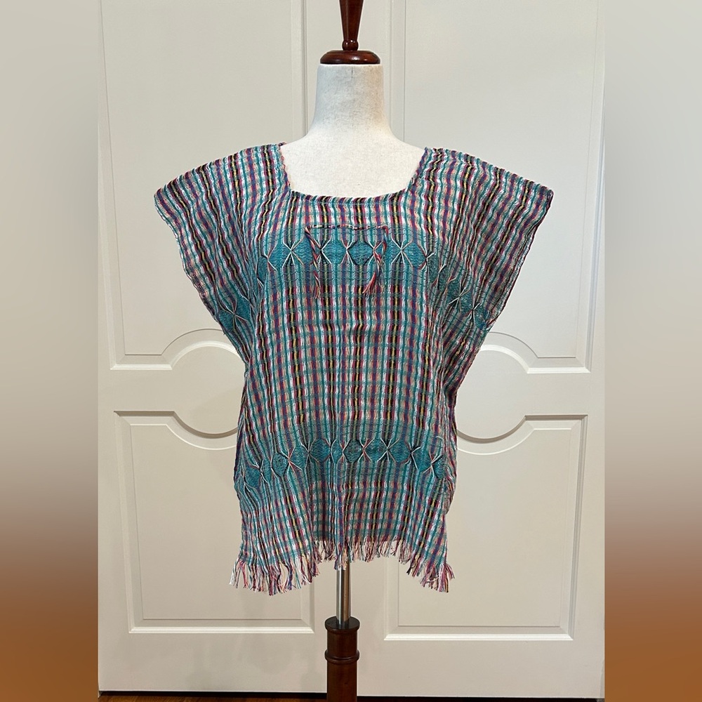 Multicolor Treadle Loom blouse made in Oaxaca Mexico. Blusa deshilada!